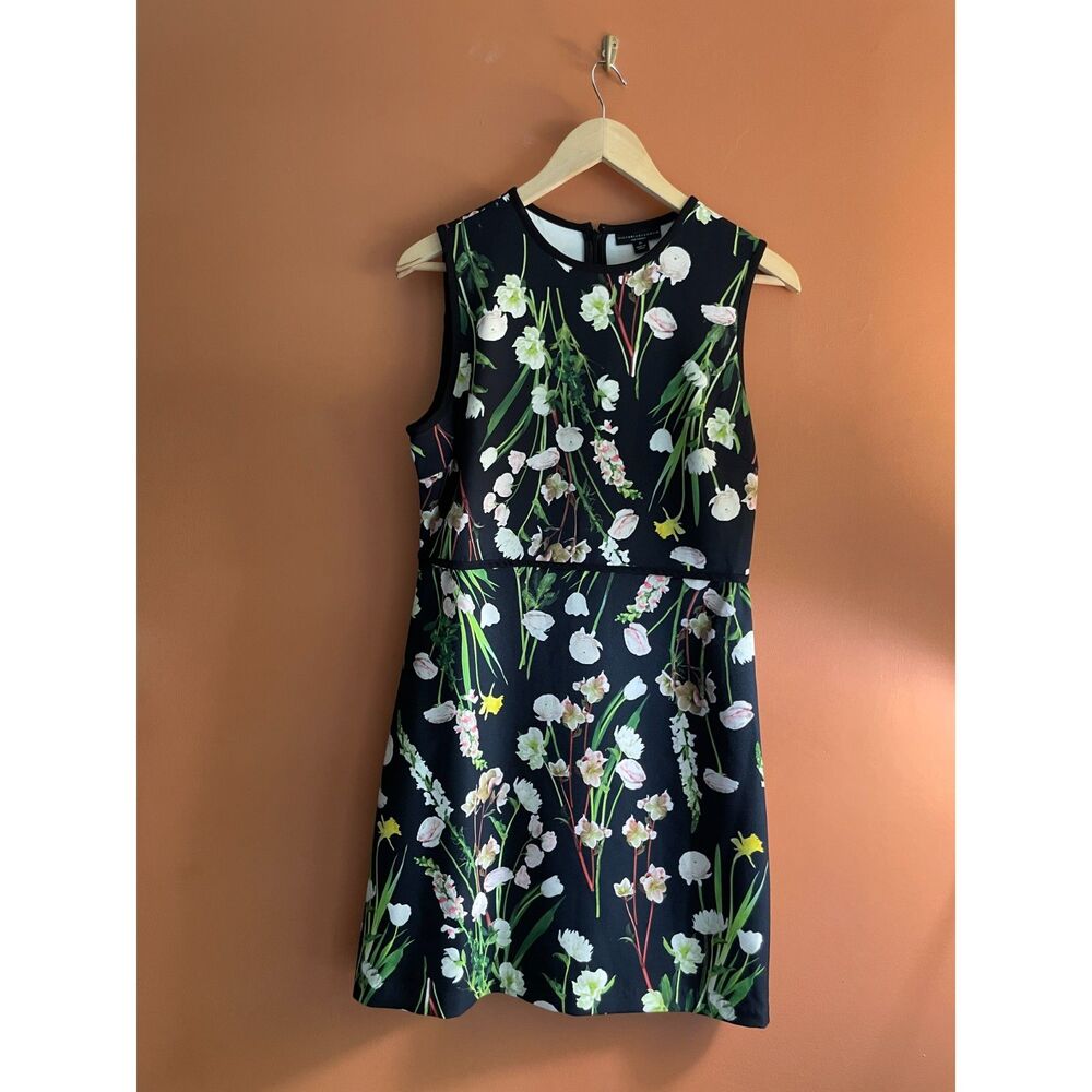 Victoria Beckham romantic English Floral Satin Dress Black Size M